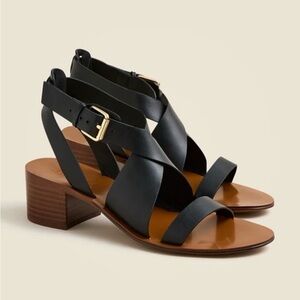 NIB J. Crew Black Leather Sandal with Stacked Heel Size 9M CH319
